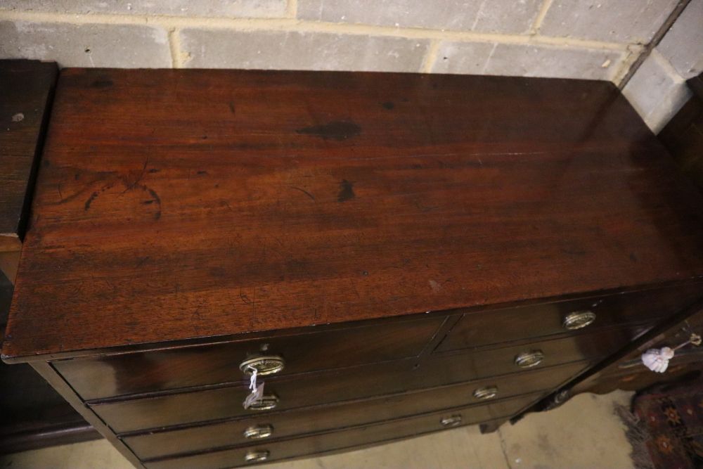 A Regency mahogany chest of five drawers, width 108cm, depth 49cm, height 105cm